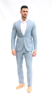 Fato Slim Fit em Linho e Algodão - Azul Claro