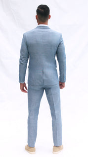 Fato Slim Fit em Linho e Algodão - Azul Claro