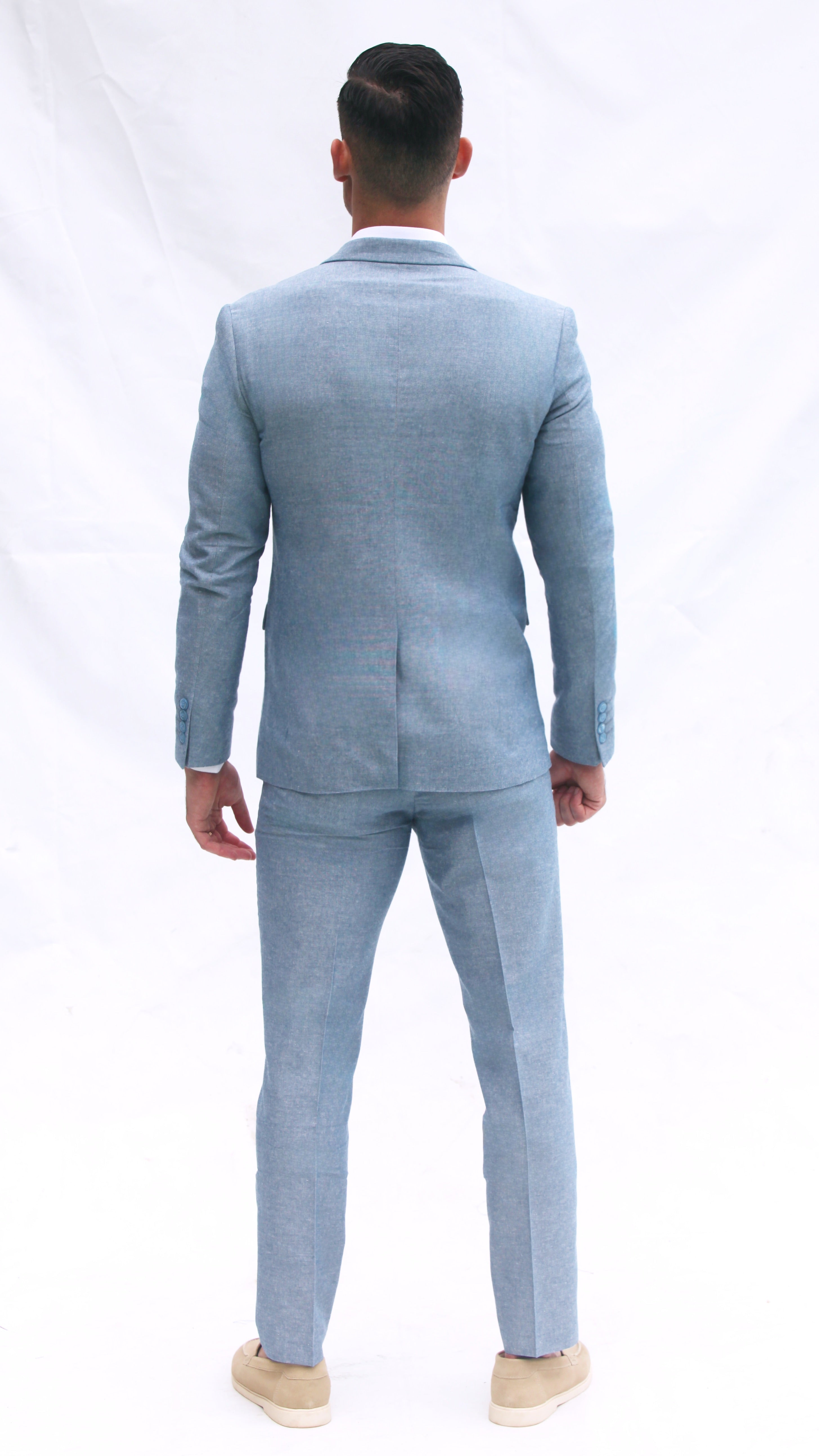 Fato Slim Fit em Linho e Algodão - Azul Claro