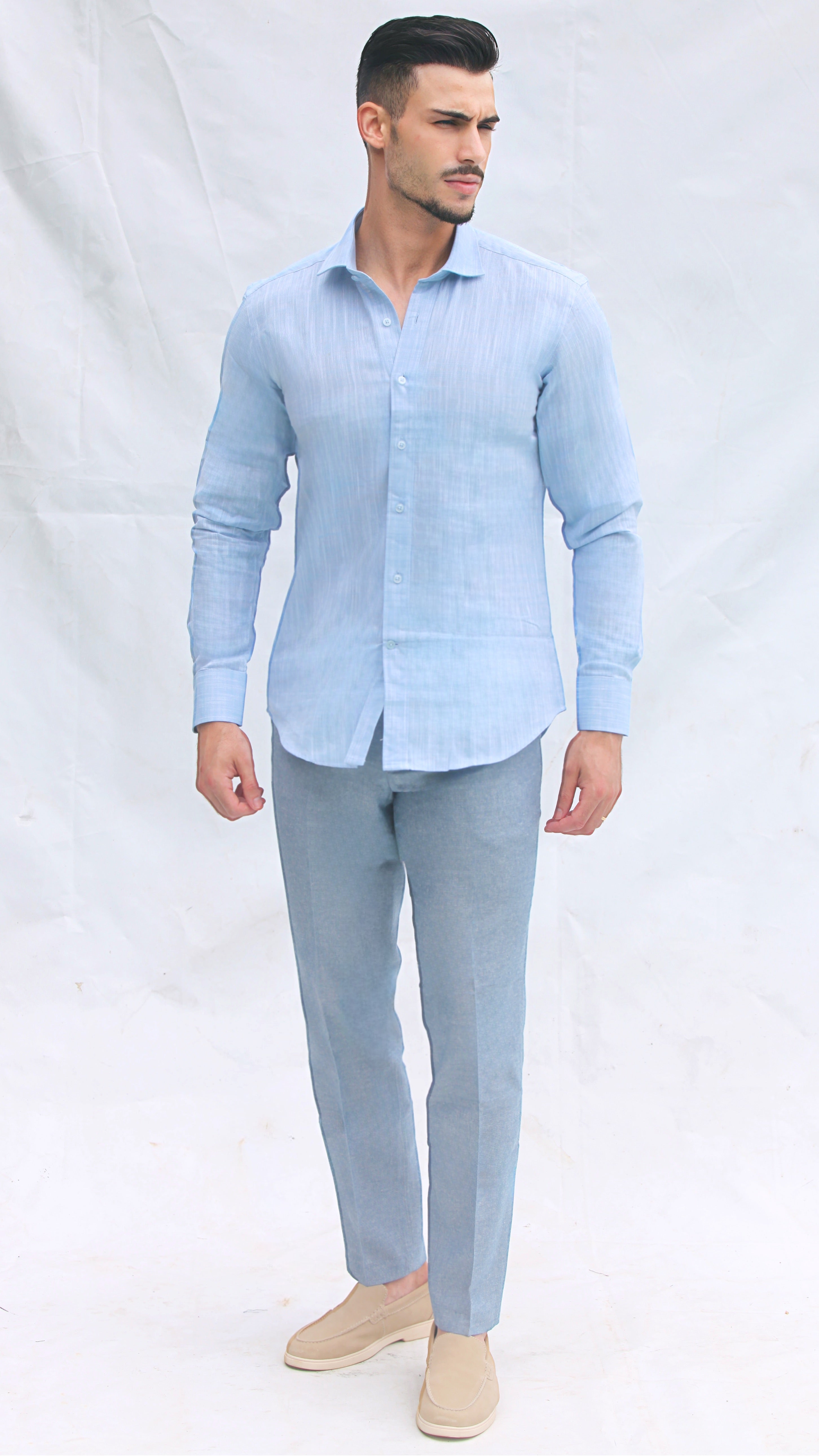 Camisa de Linho Slim Fit – Azul | Essencial de Verão