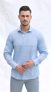 Camisa de Linho Slim Fit – Azul | Essencial de Verão