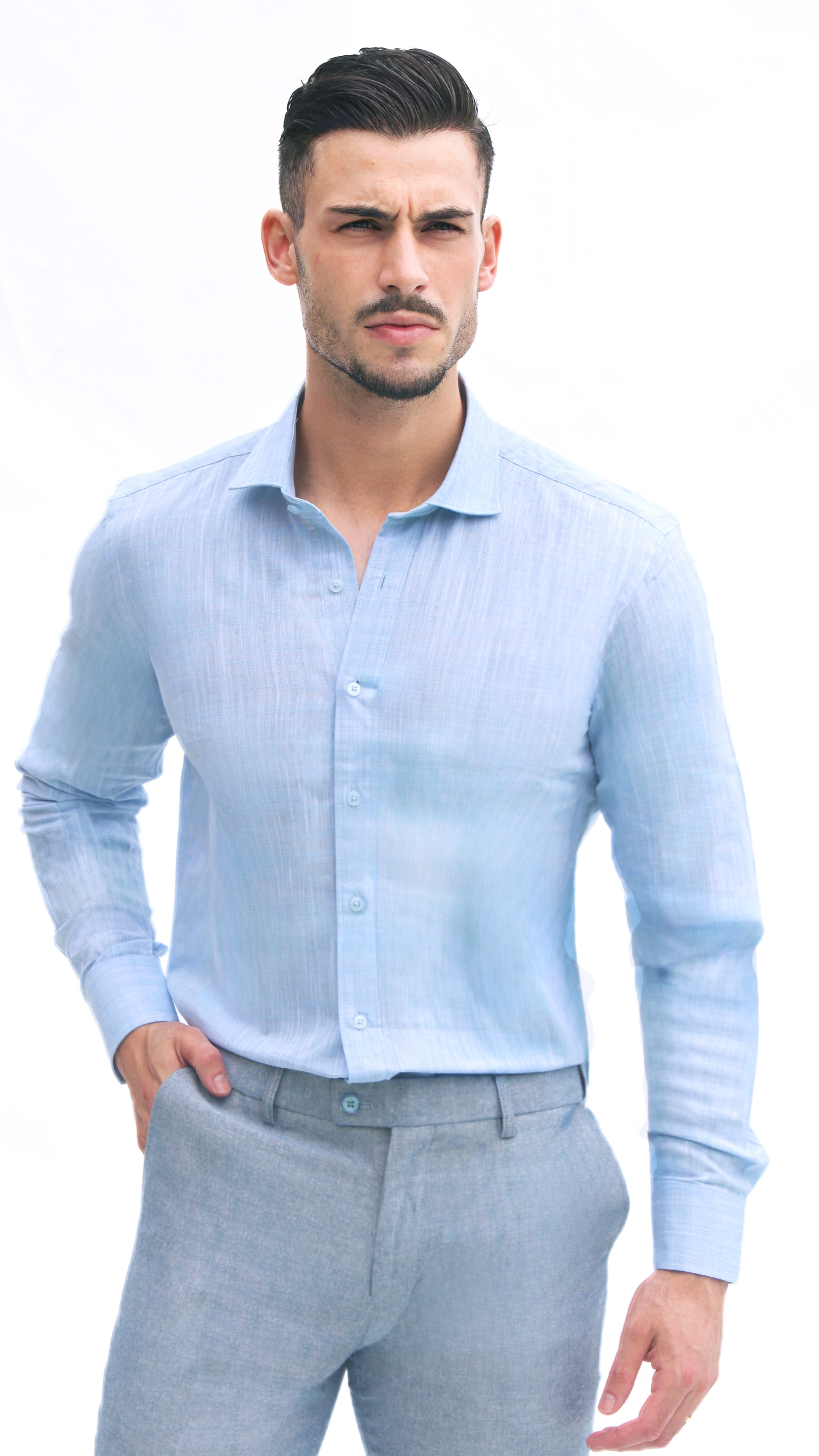 Camisa de Linho Slim Fit – Azul | Essencial de Verão