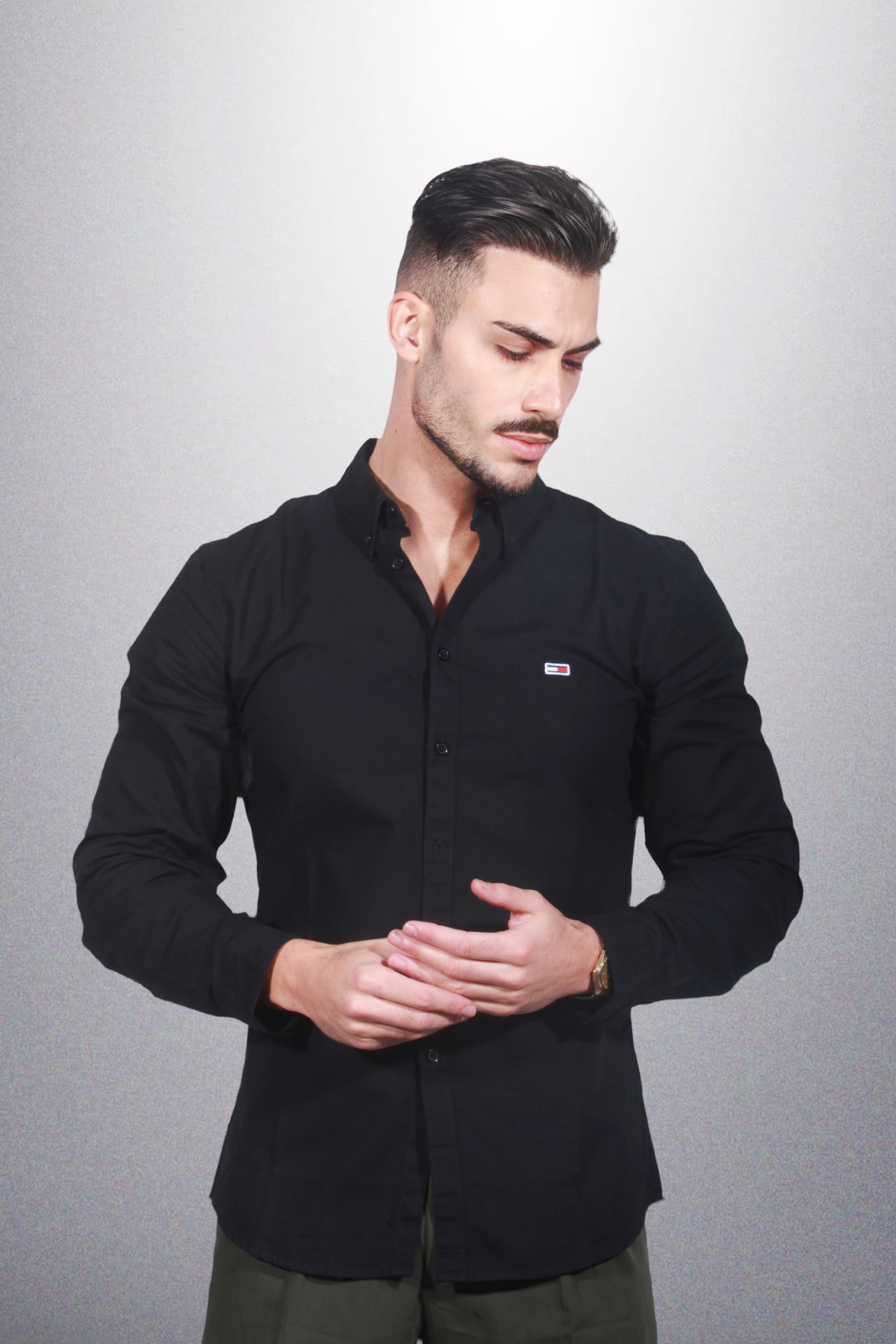 Tommy Jeans Camisa Tjm Stretch Oxford DM0DM09594 Preta Slim Fit