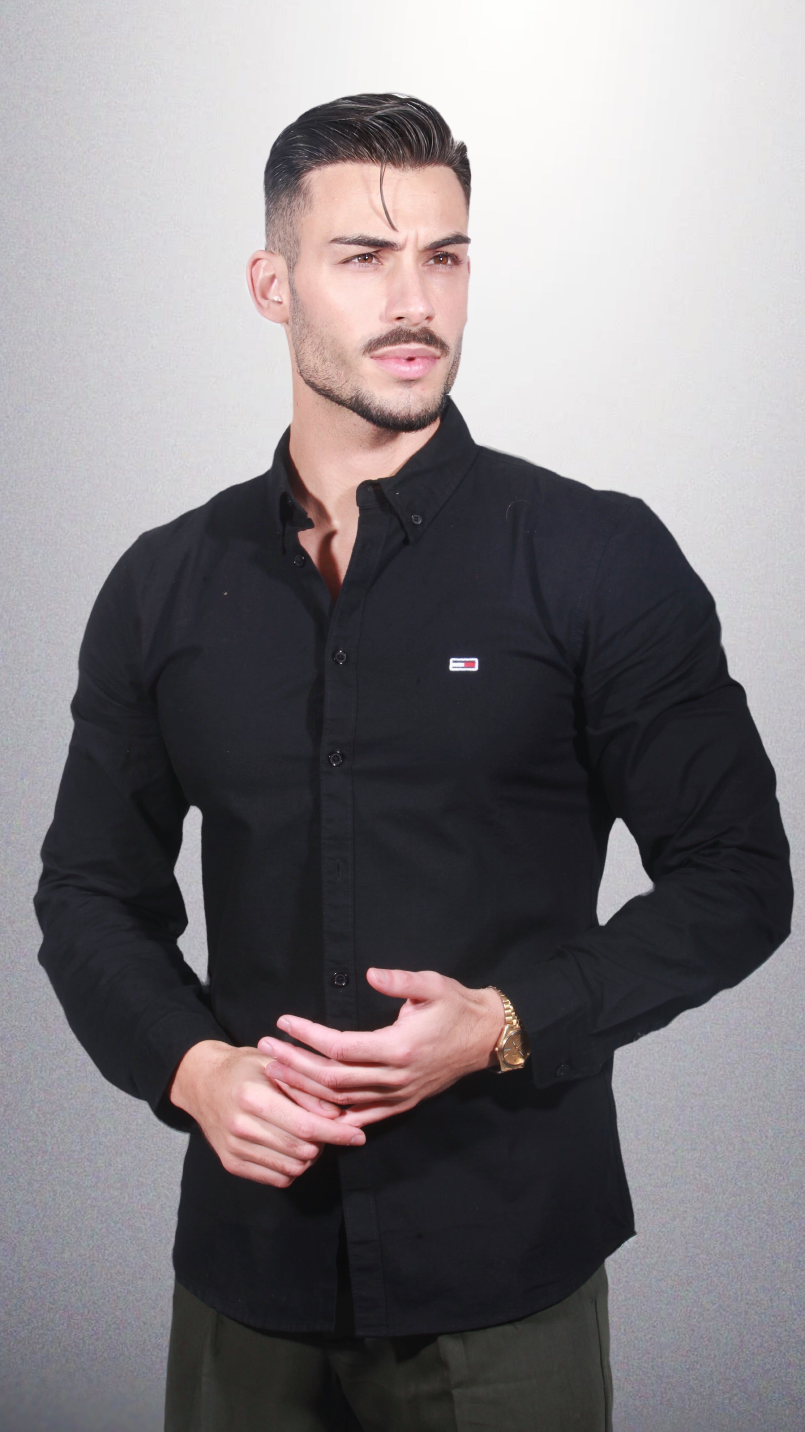 Tommy Jeans Camisa Tjm Stretch Oxford DM0DM09594 Preta Slim Fit