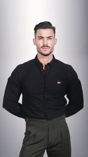 Tommy Jeans Camisa Tjm Stretch Oxford DM0DM09594 Preta Slim Fit