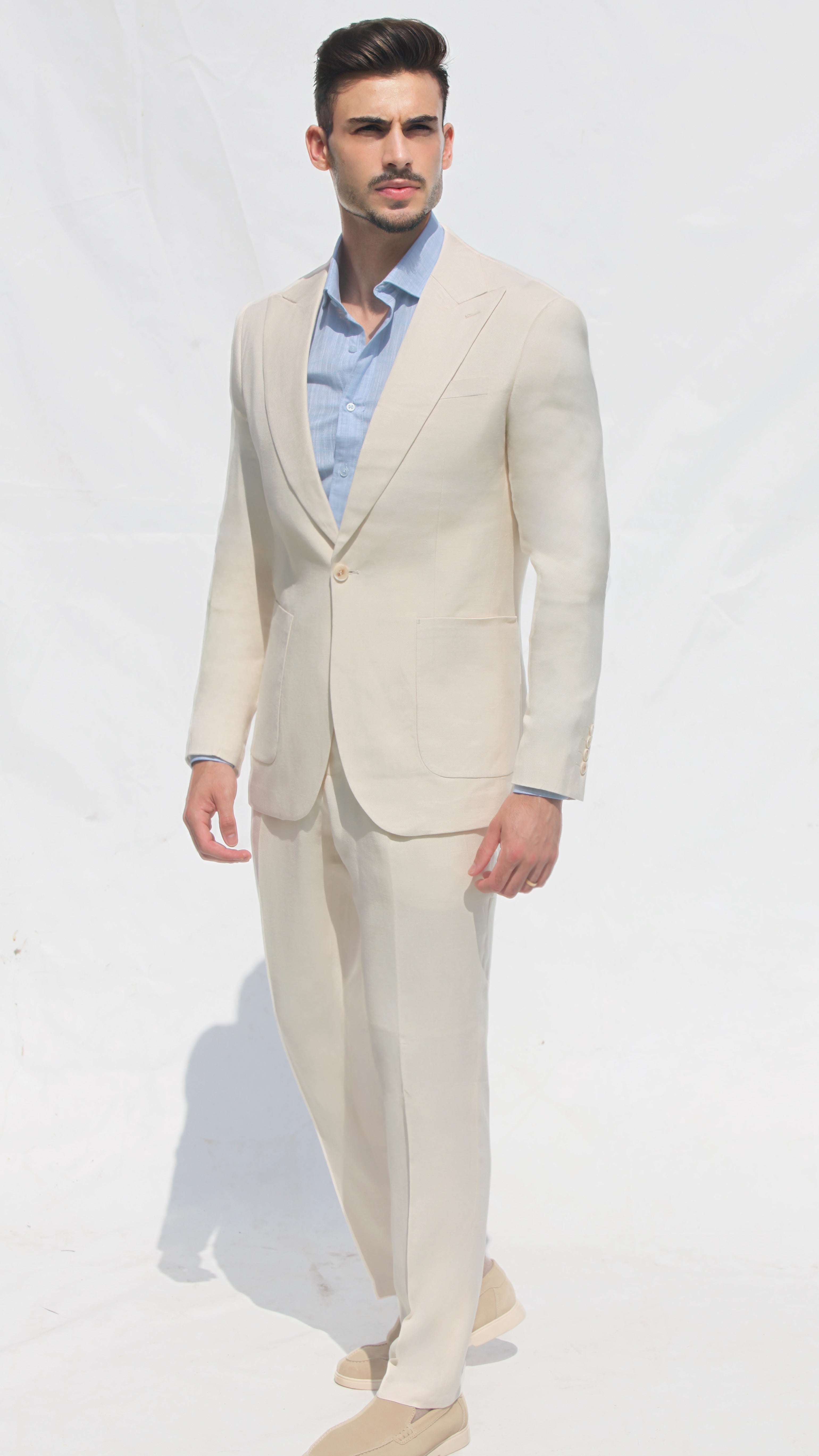 Fato Slim Creme em Linho & Rayon Premium