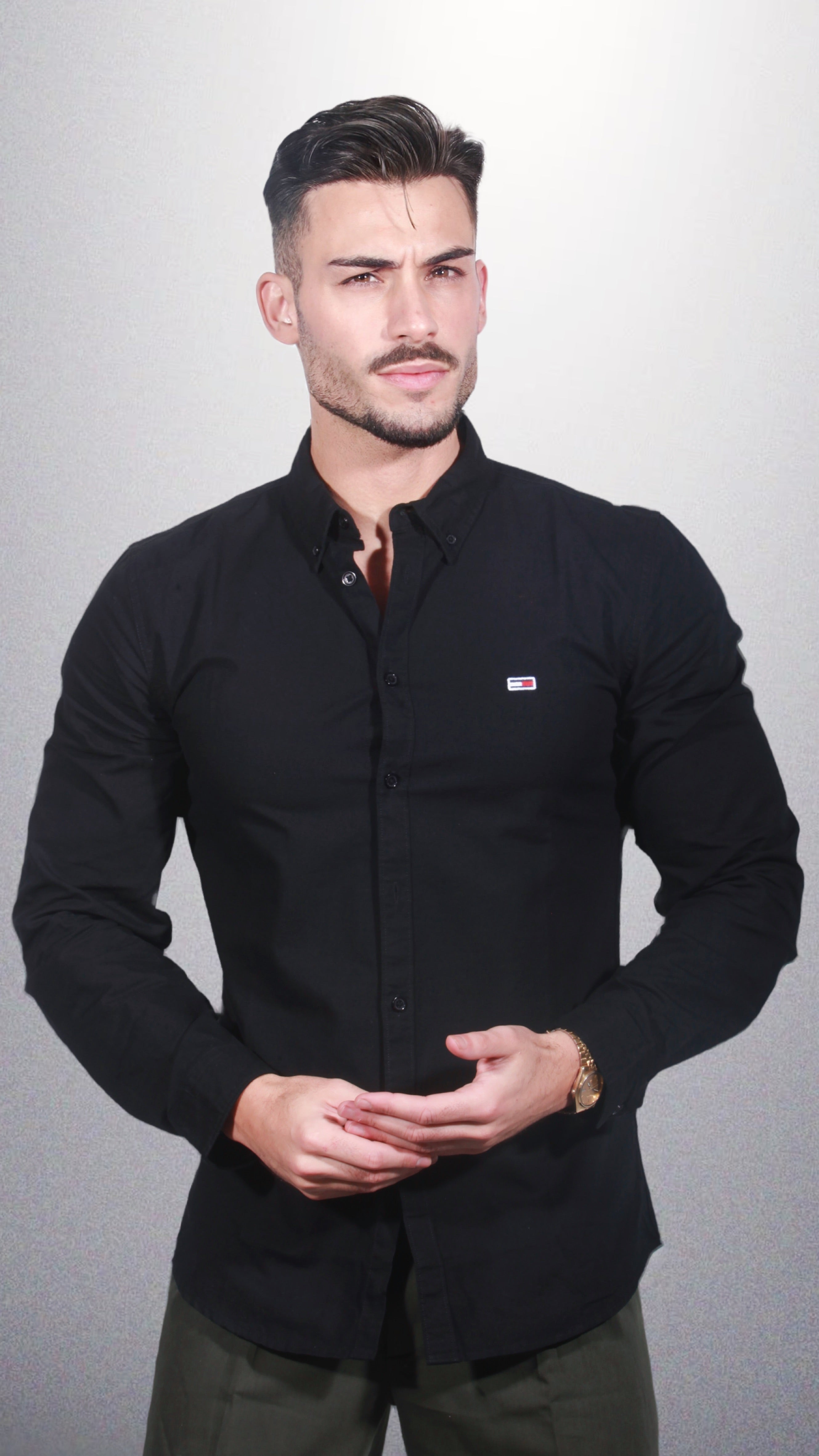 Tommy Jeans Camisa Tjm Stretch Oxford DM0DM09594 Preta Slim Fit