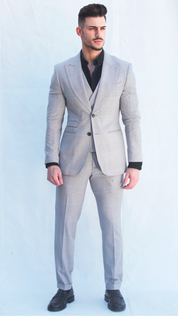 Fato 3 Peças Cinzento Claro Padrão Elegância Moderna para o Verão