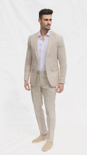 Fato Slim Fit em Linho e Algodão - Castanho