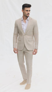 Fato Slim Fit em Linho e Algodão - Castanho
