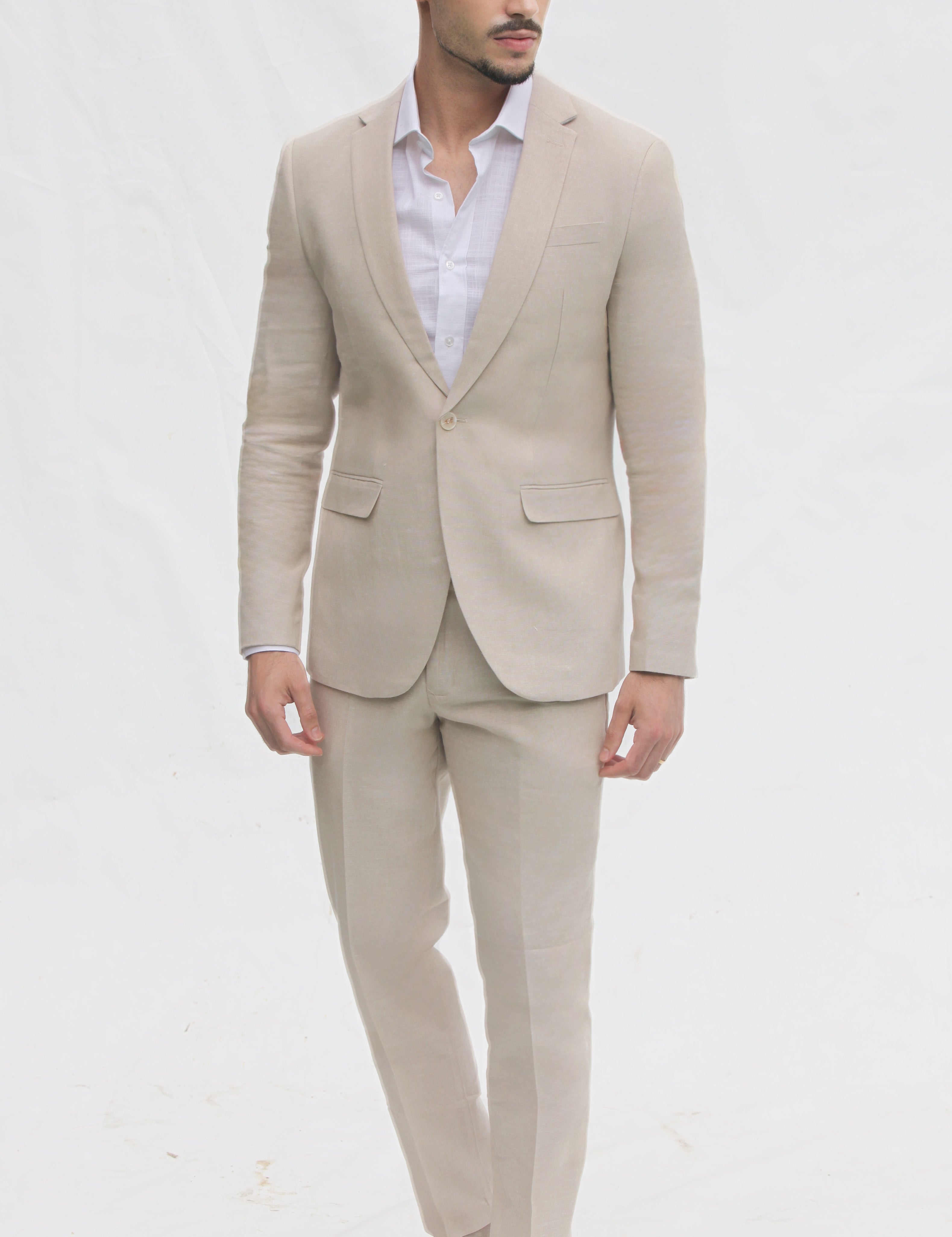 Fato Slim Fit em Linho e Algodão - Azul Claro