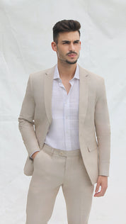 Fato Slim Fit em Linho e Algodão - Verde