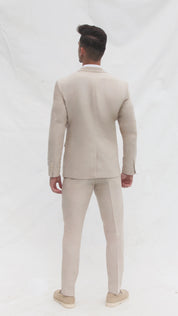 Fato Slim Fit em Linho e Algodão - Castanho