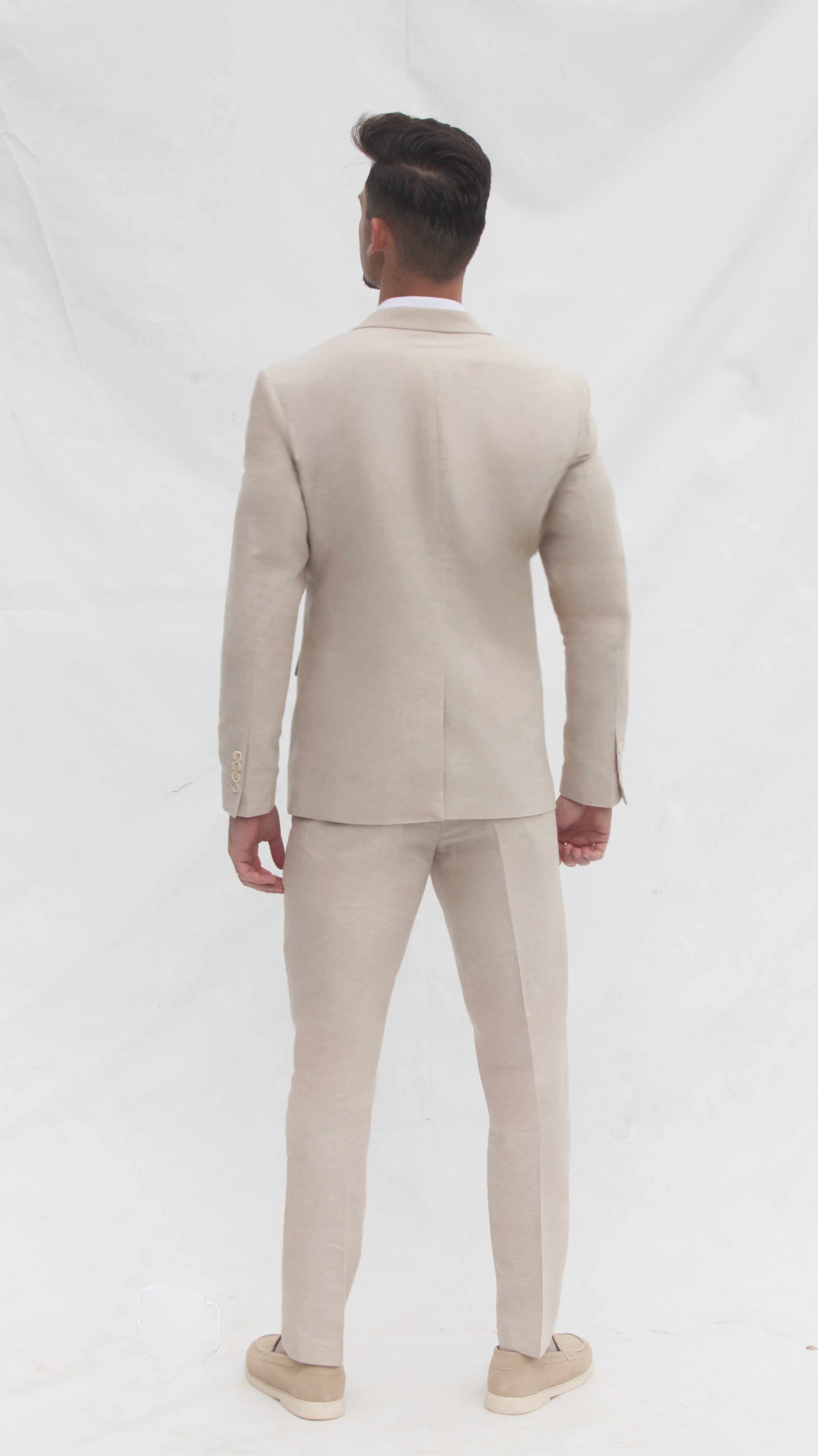Fato Slim Fit em Linho e Algodão - Castanho