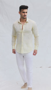Camisa de Linho Slim Fit – Amarelo Âmbar | Essencial de Verão