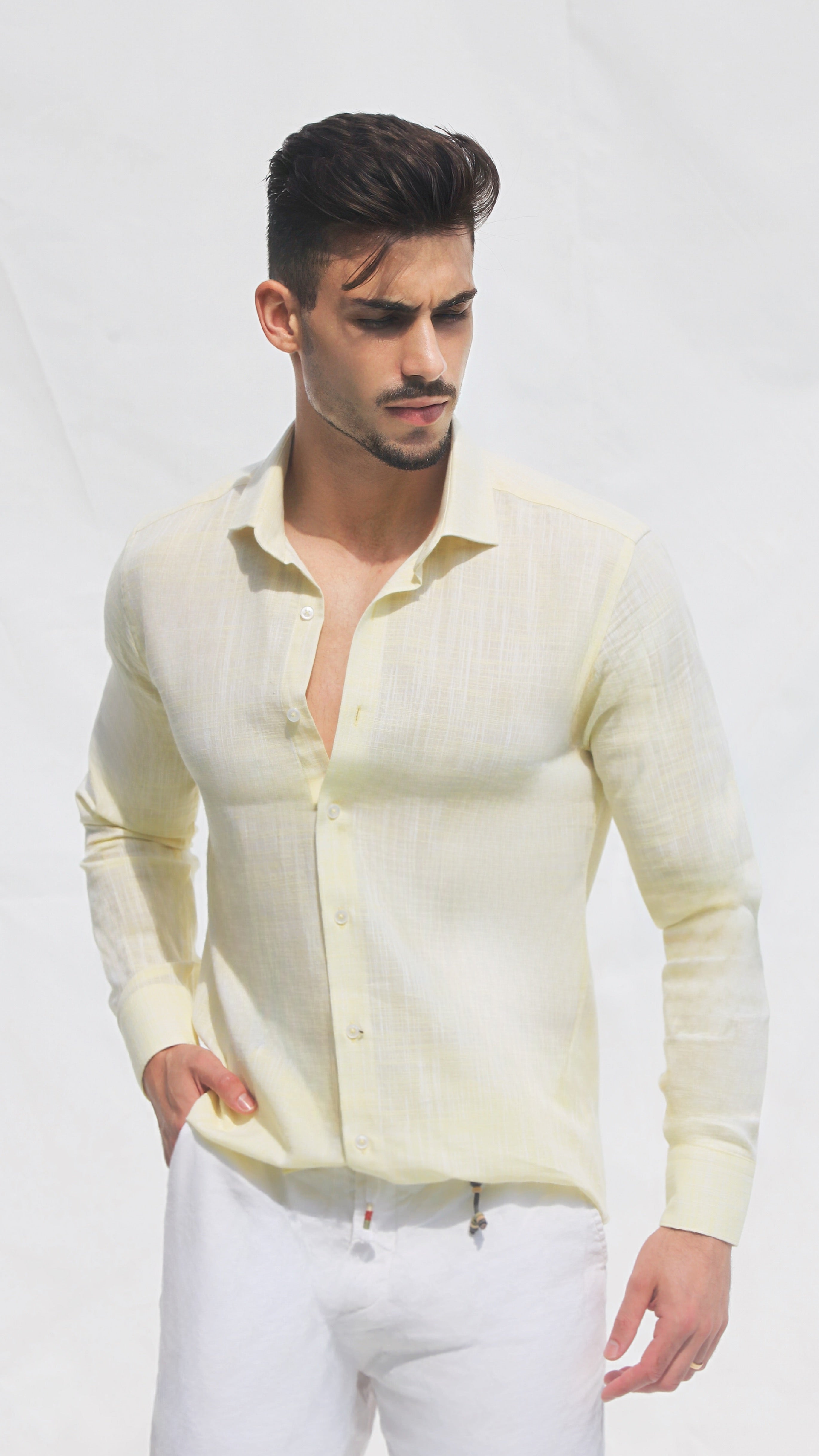 Camisa de Linho Slim Fit – Verde Menta Essencial de Verão