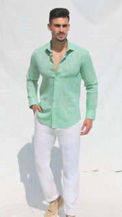 Camisa de Linho Slim Fit – Azul | Essencial de Verão