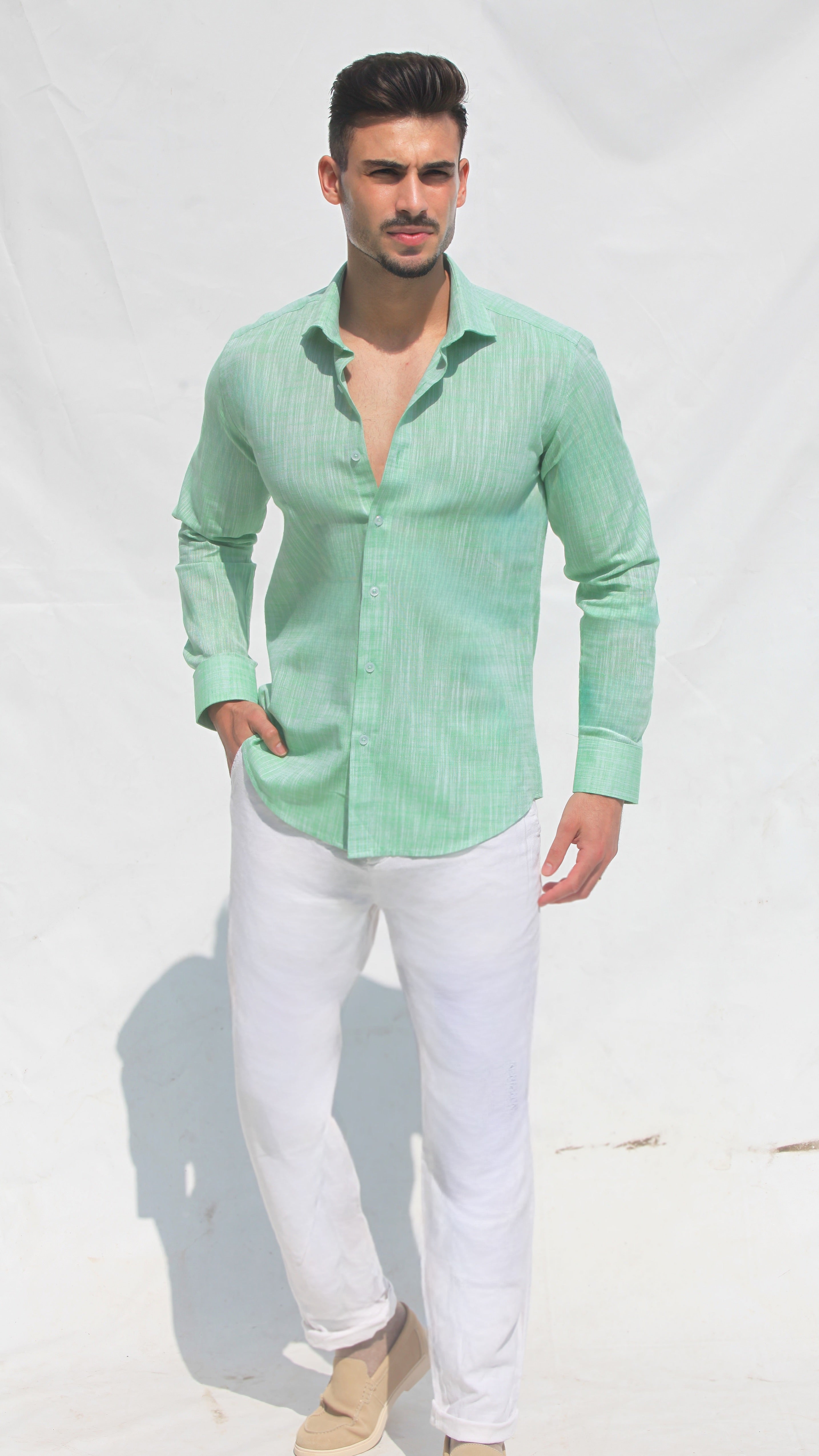 Camisa de Linho Slim Fit – Azul | Essencial de Verão