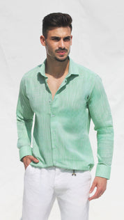 Camisa de Linho Slim Fit – Verde Menta Essencial de Verão