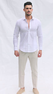 Camisa de Linho Slim Fit – Branco | Essencial de Verão