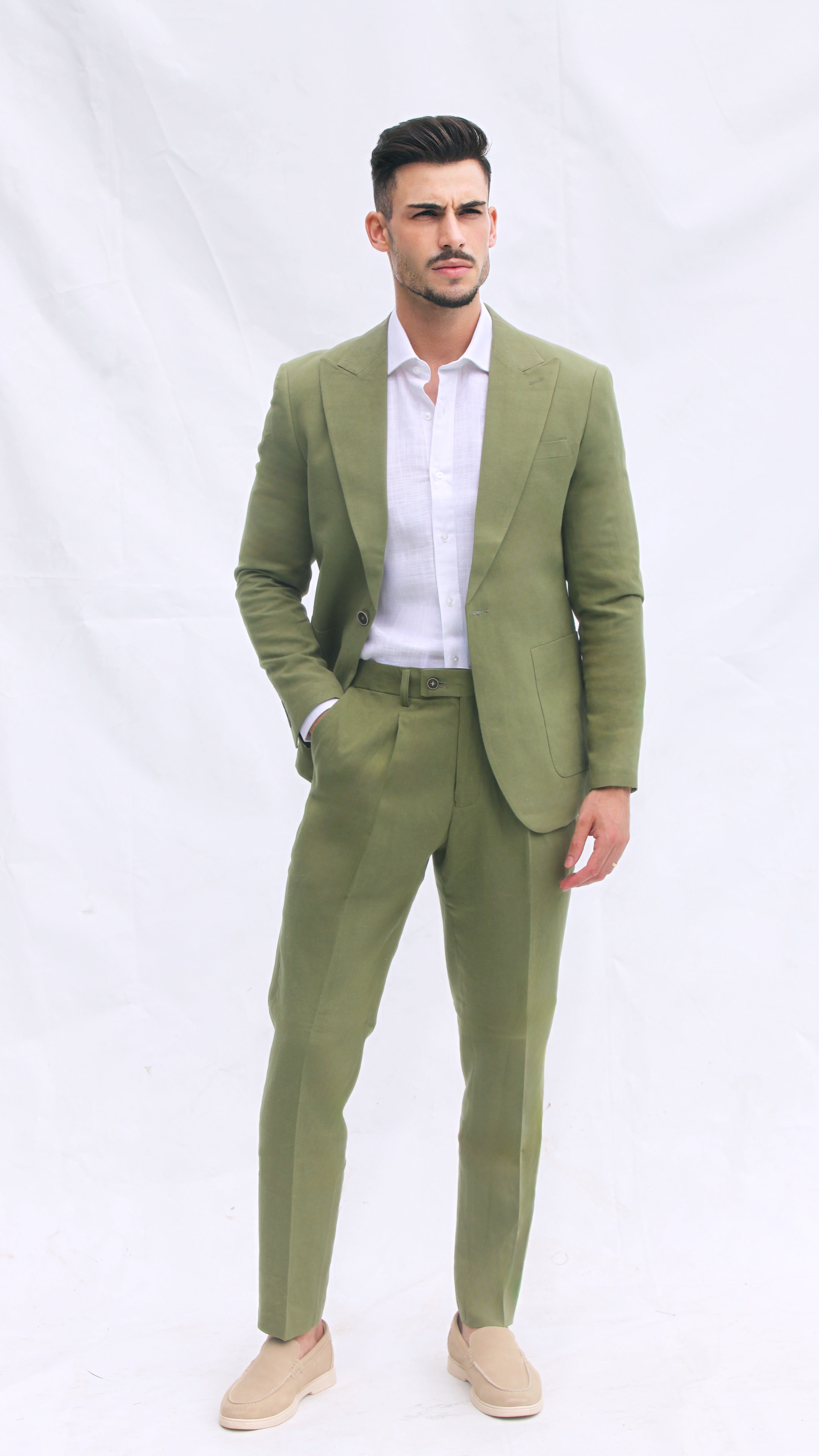 Fato Slim Fit em Linho e Algodão - Azul Claro