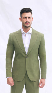 Fato Slim Fit em Linho e Algodão - Verde