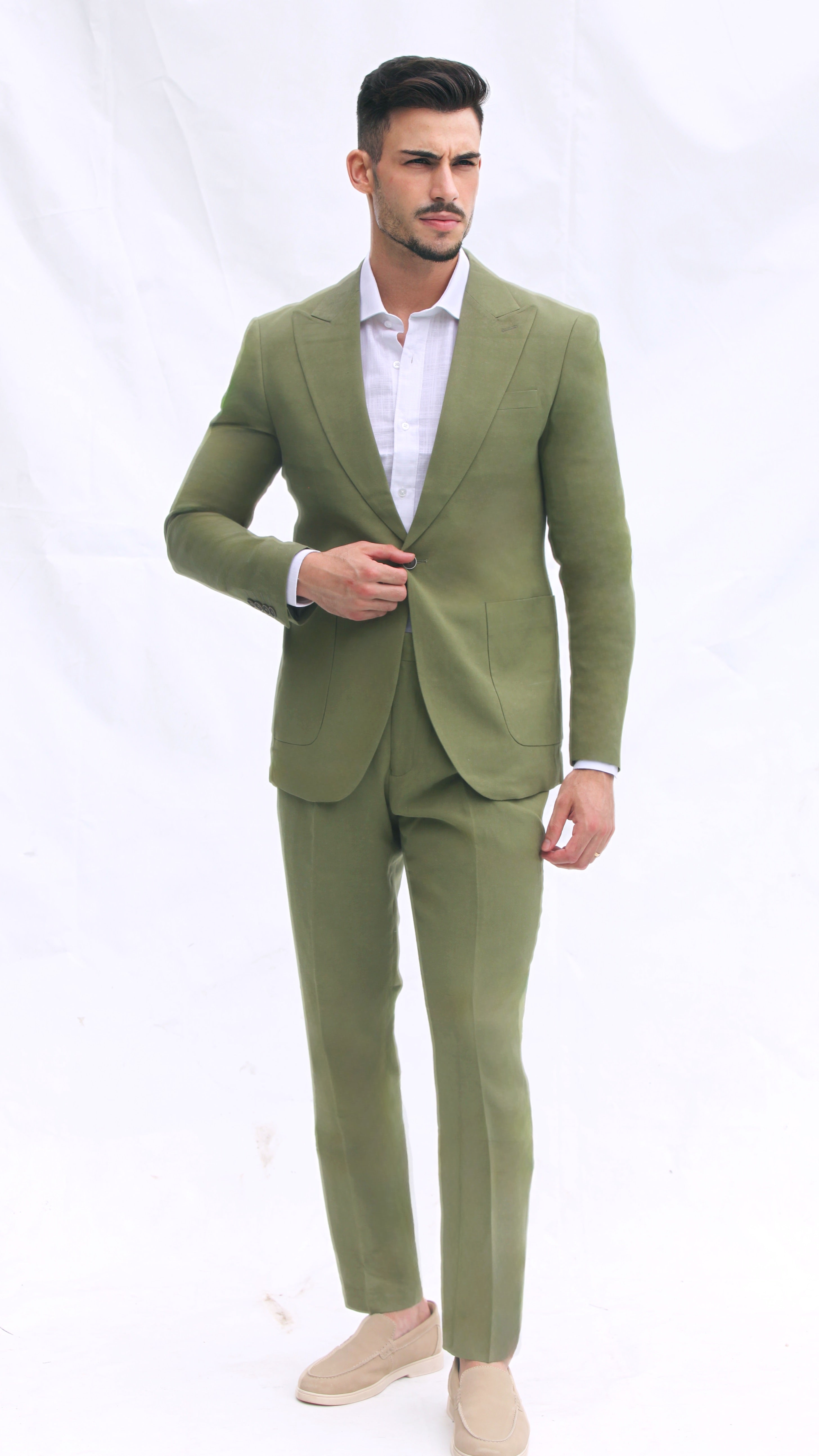 Fato Slim Fit em Linho e Algodão - Verde