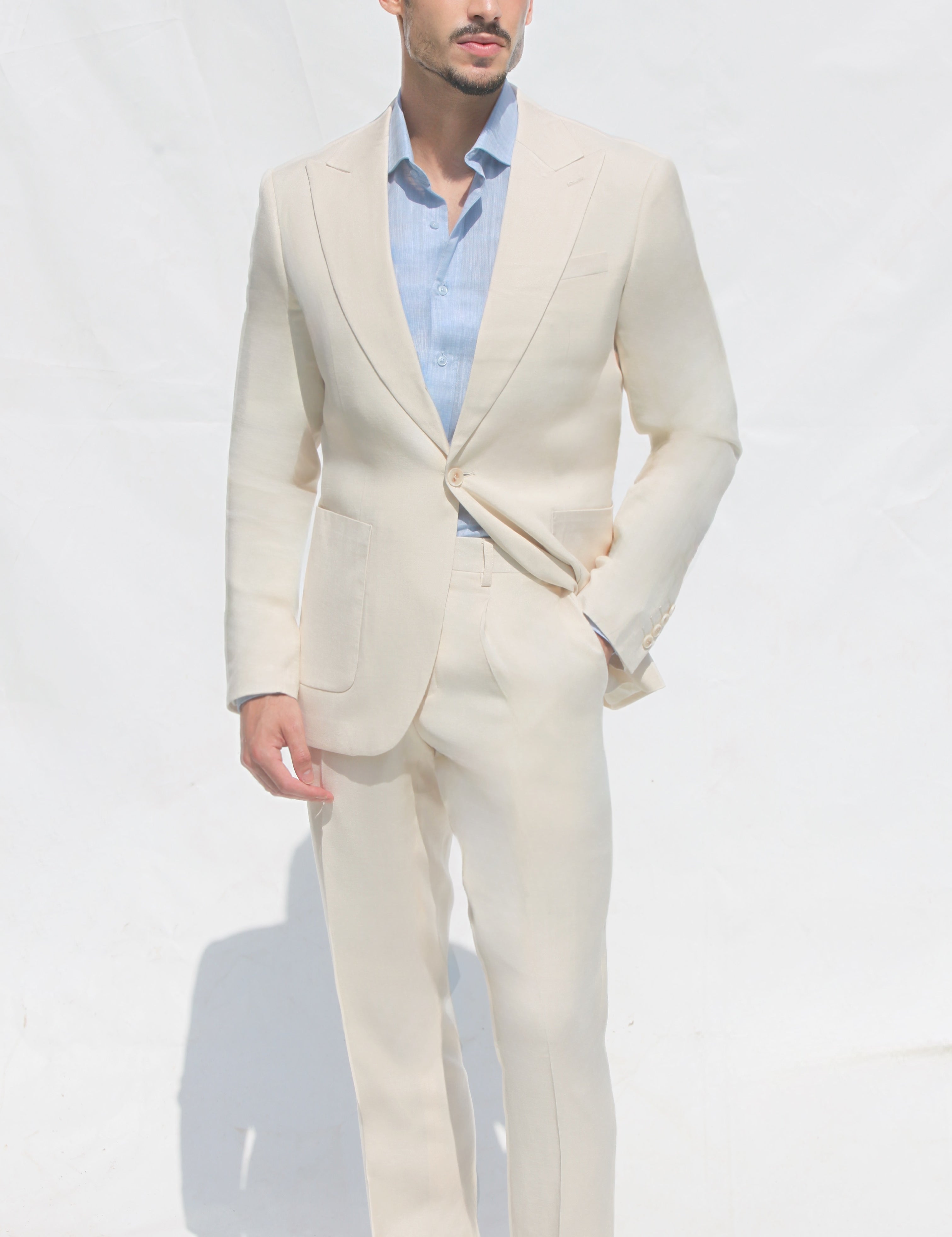 Fato Slim Azul Turquesa em Linho & Rayon Premium