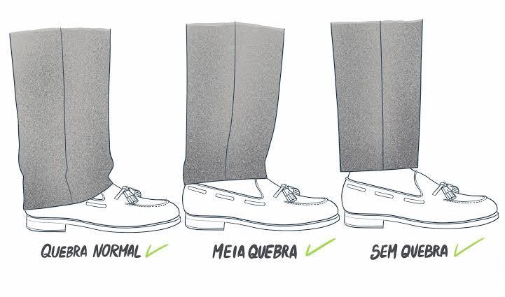 Estilos de bainha: quebra normal, meia quebra e sem quebra