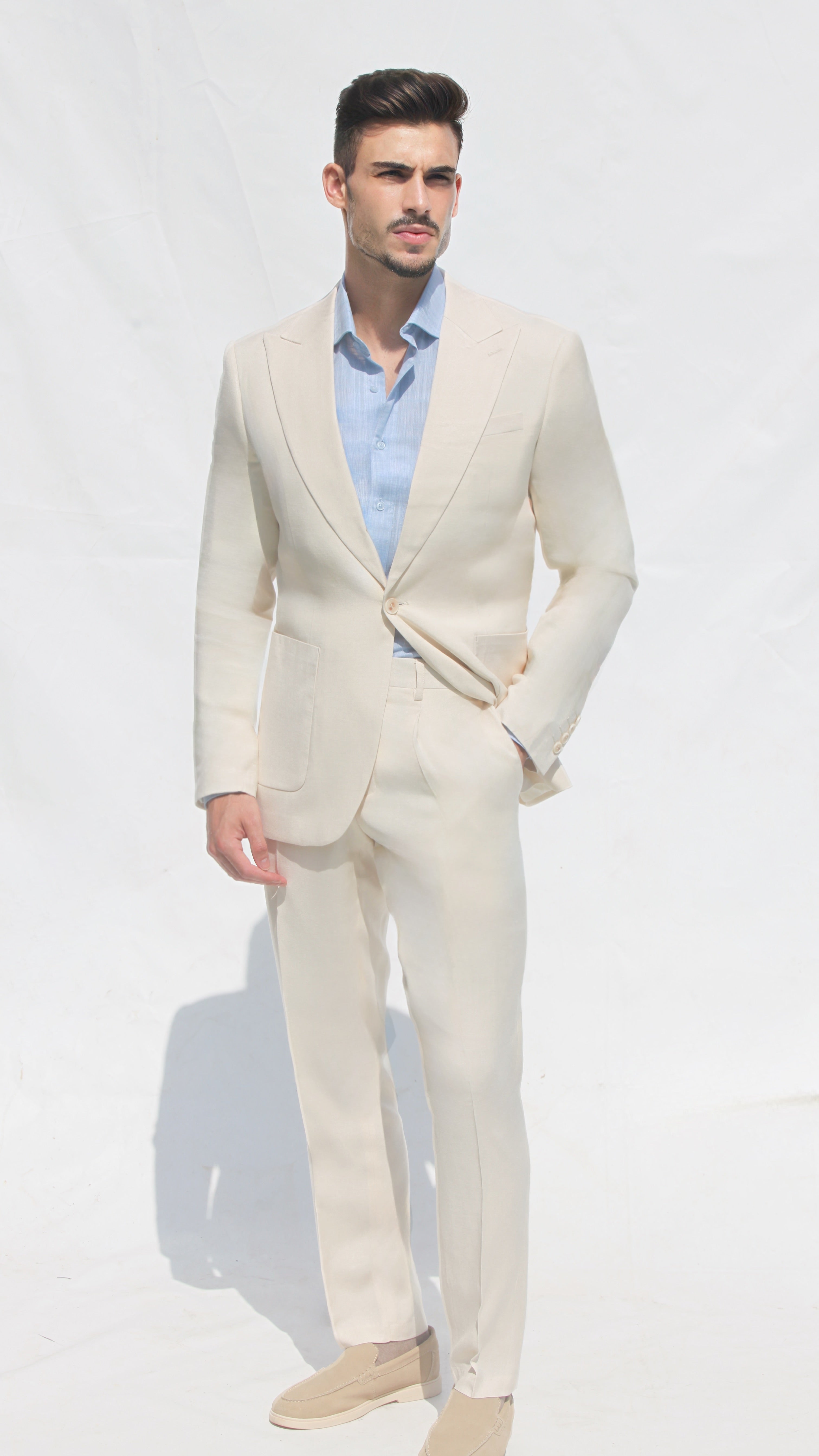Fato Slim Creme em Linho & Rayon Premium