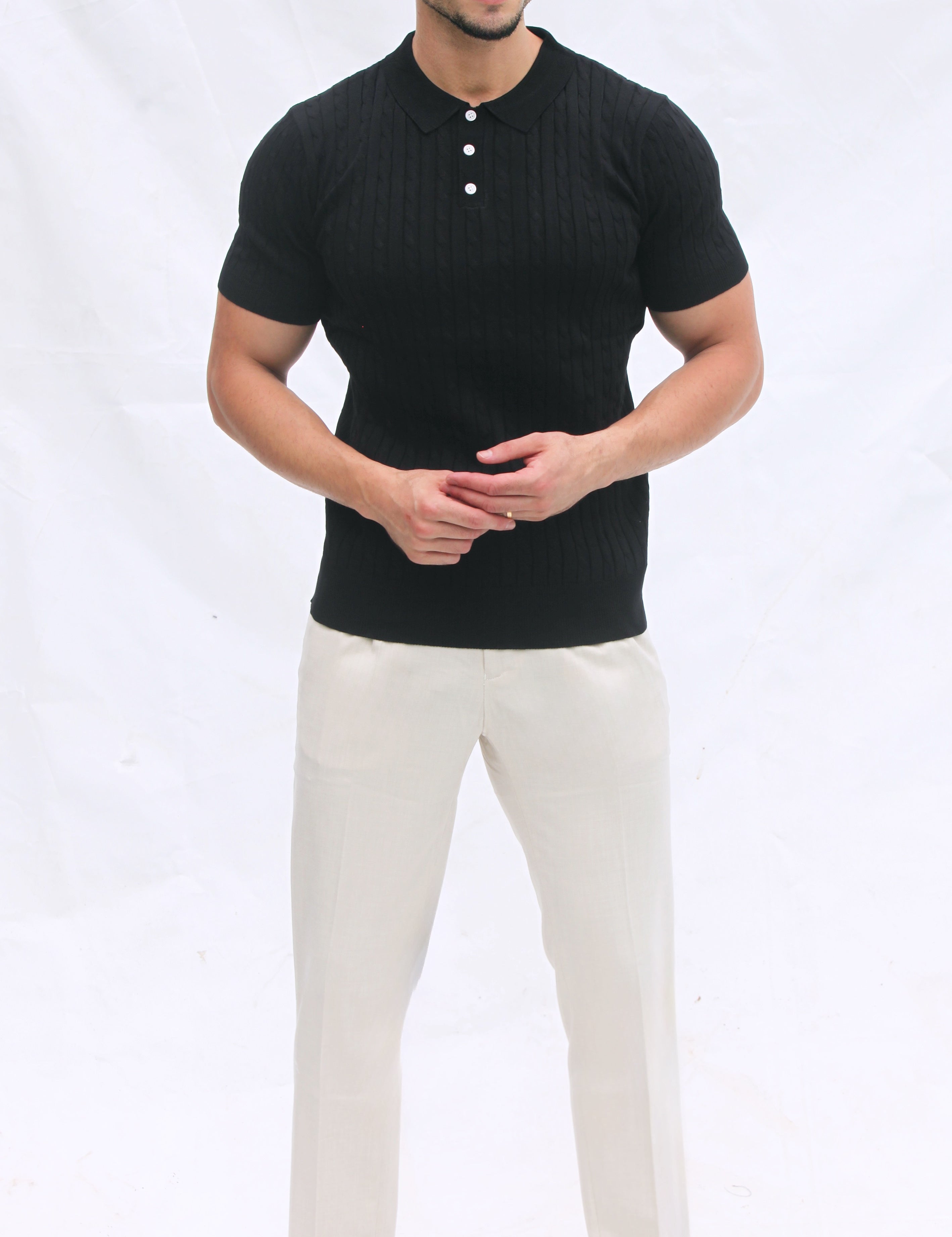 Polo Masculina Tricot Preta com Textura Canelada | Dilectus