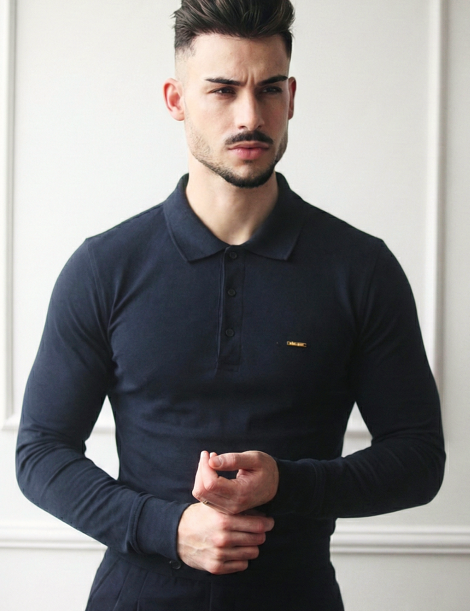 Polo Masculino Manga Comprida 100% Algodão Clássico Azul Marinho | Dilectus