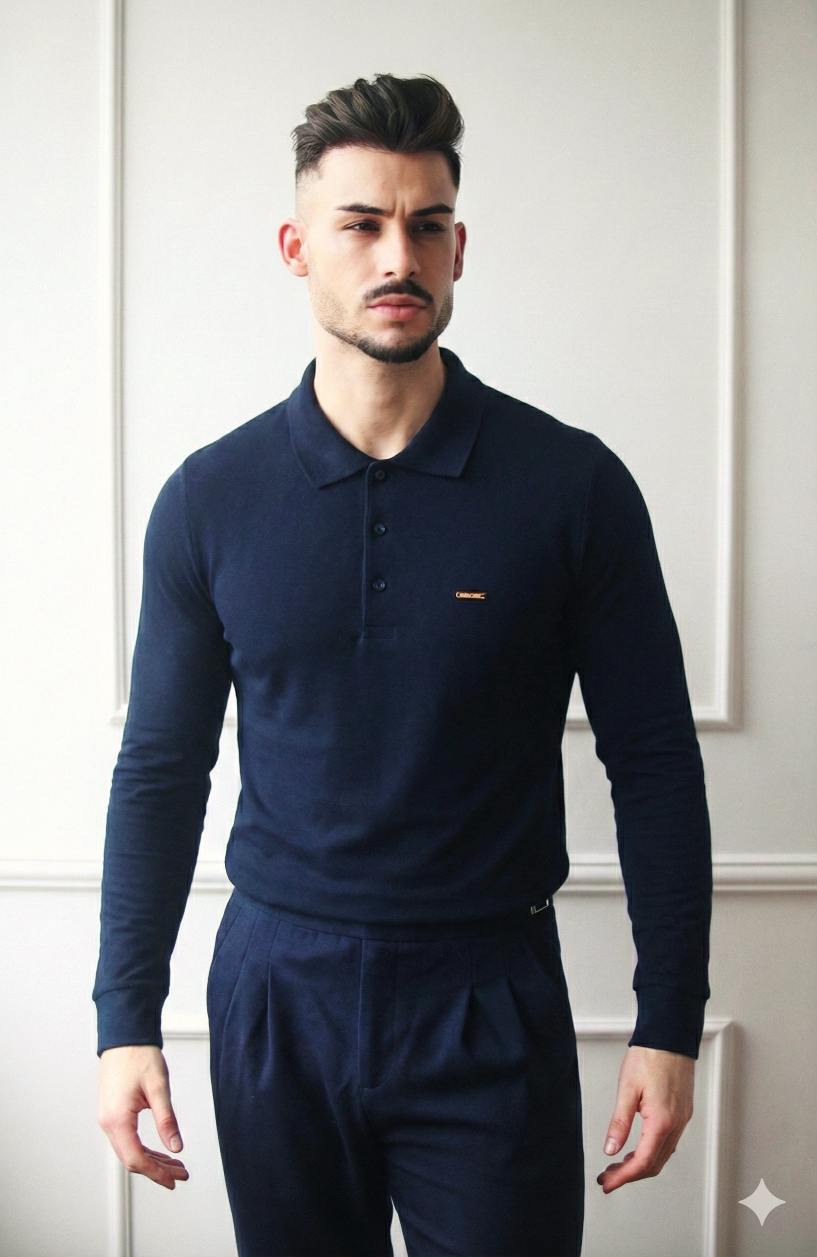 Polo Masculino Manga Comprida 100% Algodão Clássico Azul Marinho | Dilectus