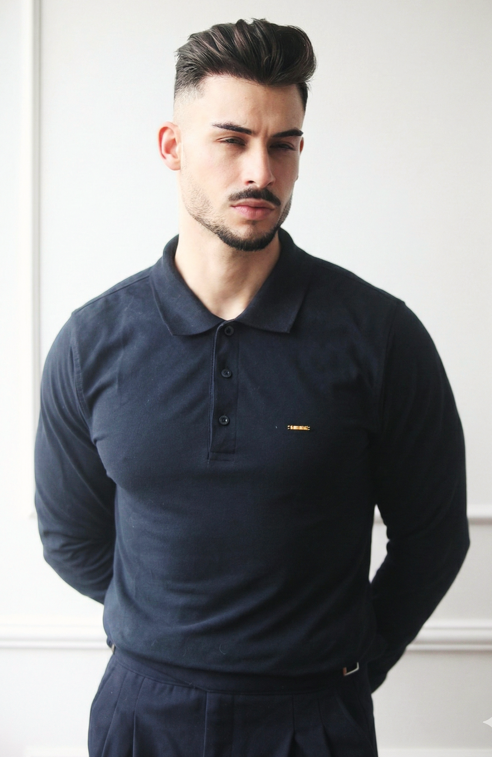 Polo Masculino Manga Comprida 100% Algodão Clássico Azul Marinho | Dilectus