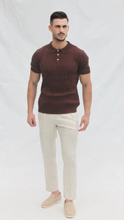 Polo Masculino Tricot Marrom com Textura Canelada | Dilectus