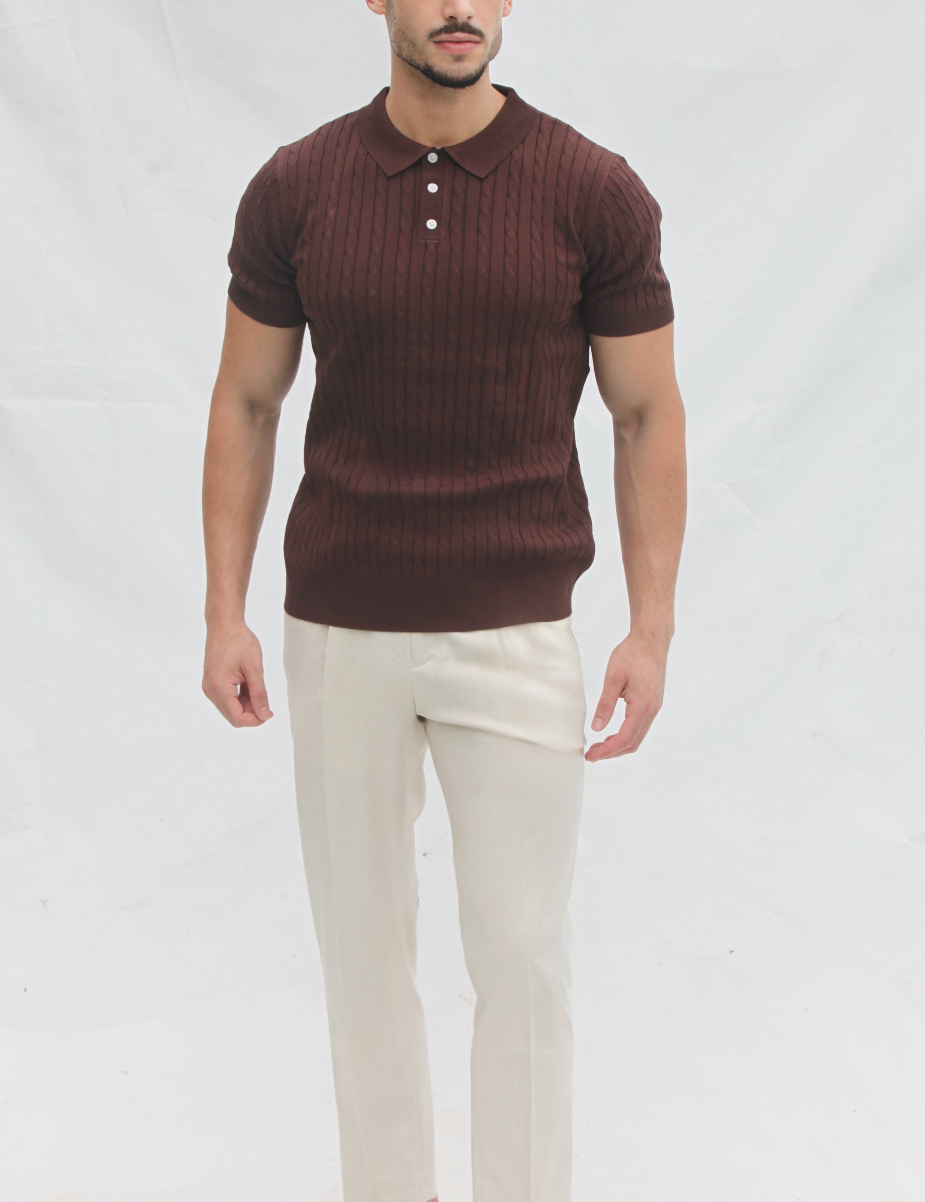 Polo Masculino Tricot Marrom com Textura Canelada | Dilectus
