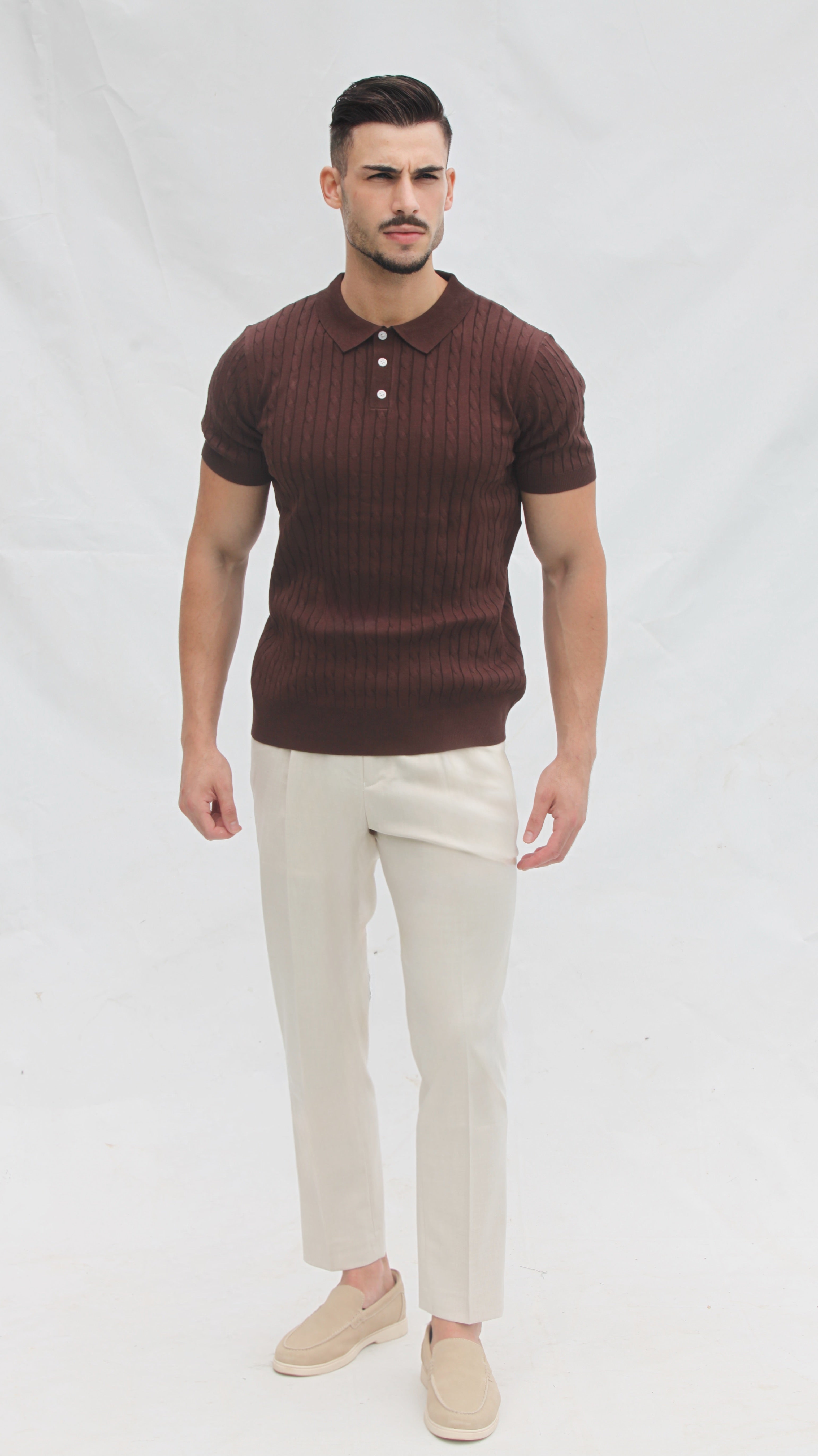Polo Masculino Tricot Marrom com Textura Canelada | Dilectus