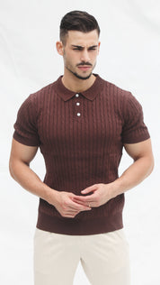Polo Masculino Tricot Marrom com Textura Canelada | Dilectus