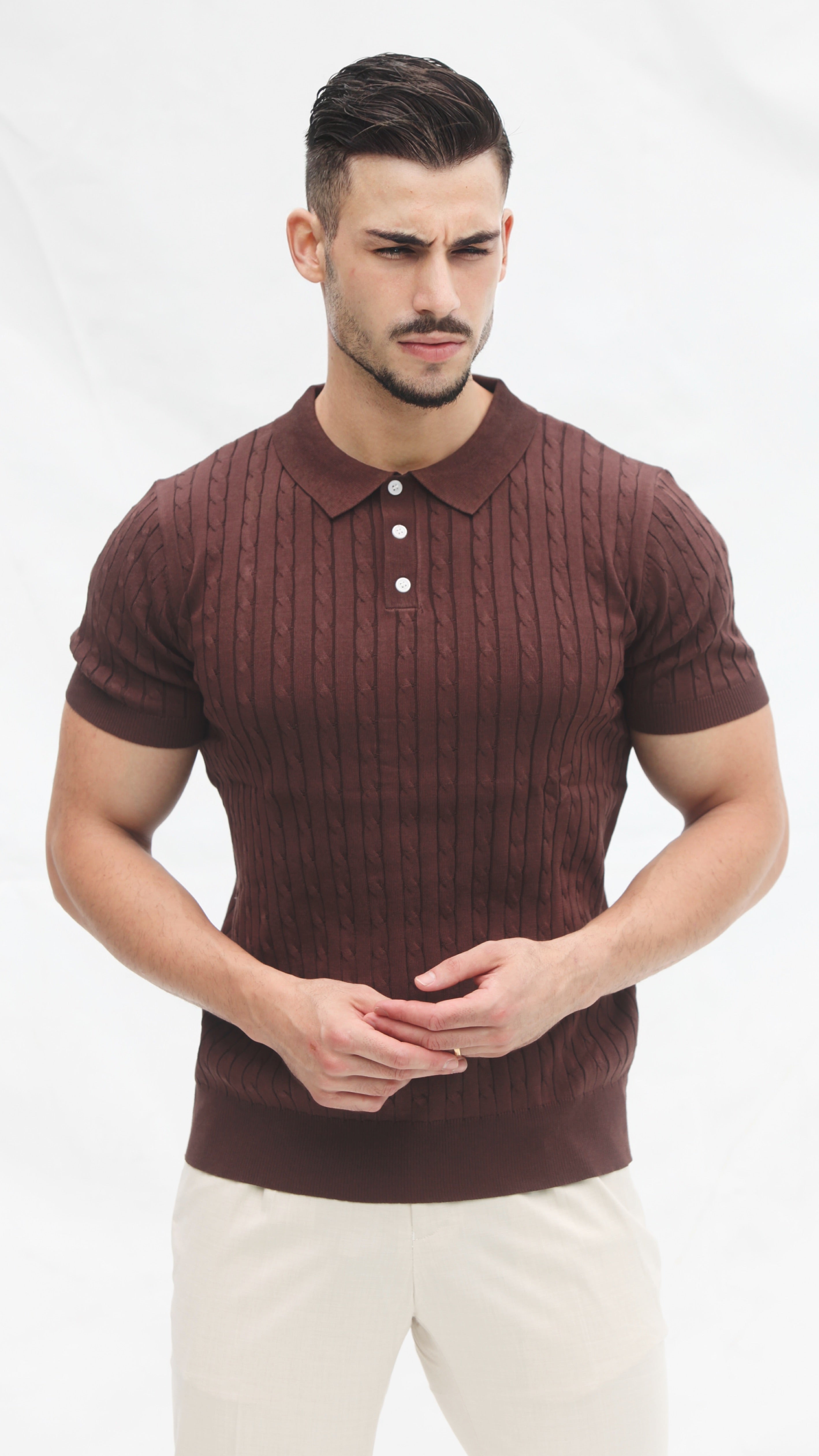 Polo Masculino Tricot Marrom com Textura Canelada | Dilectus