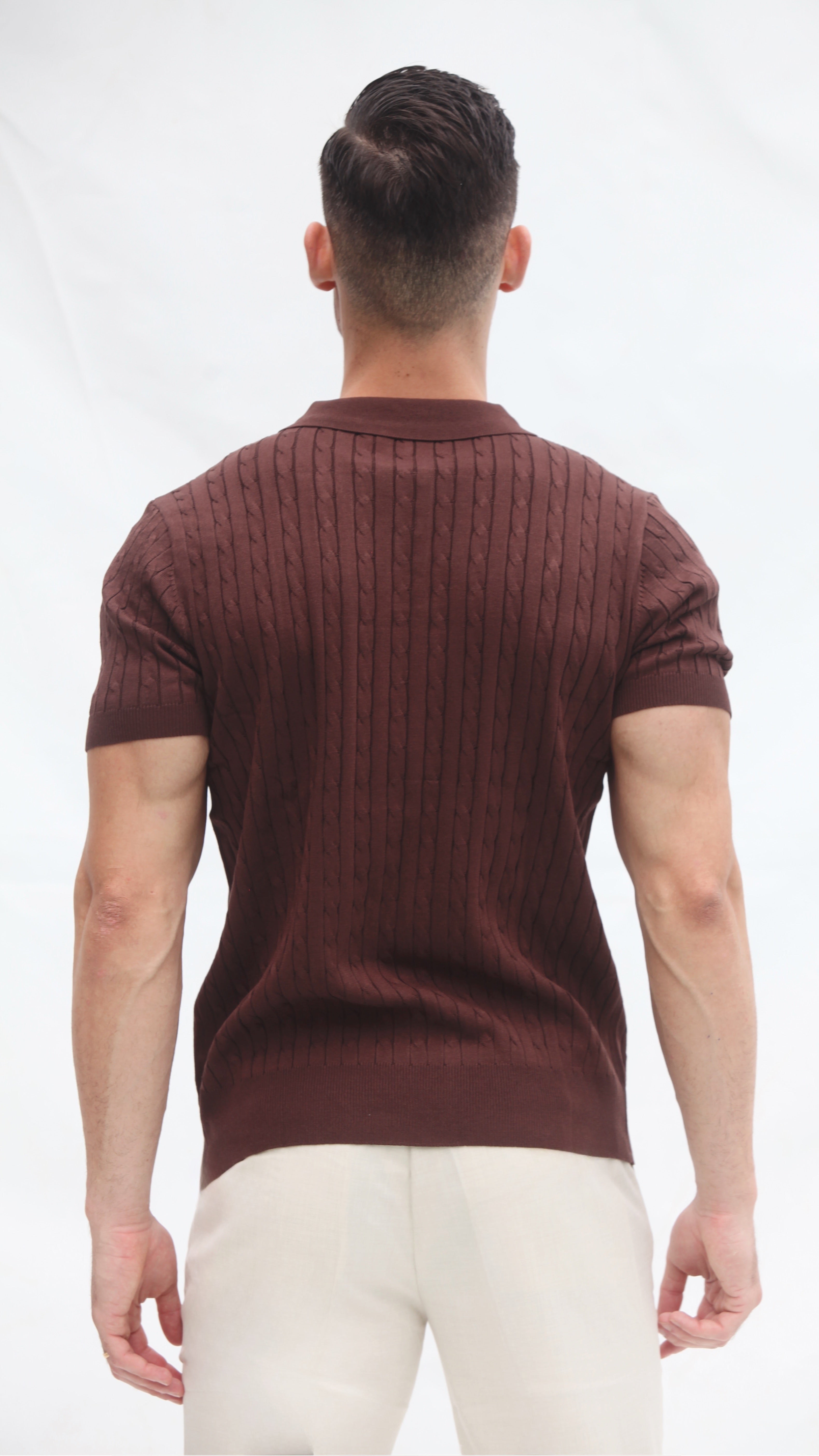 Polo Masculino Tricot Marrom com Textura Canelada | Dilectus