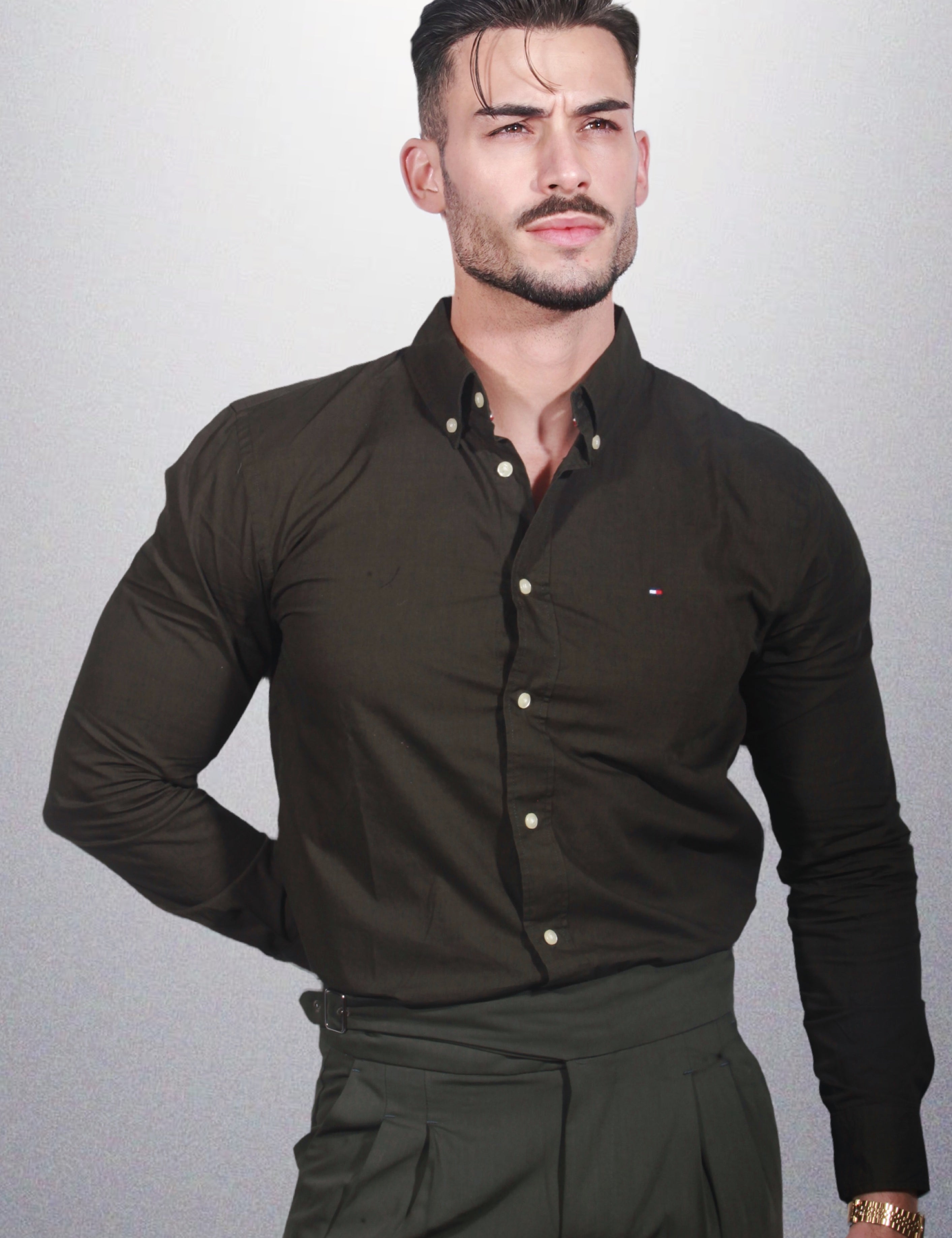 Tommy Hilfiger Flex Poplin Rf Shirt Olive Slim Fit MW0MW30934-380 | Dilectus