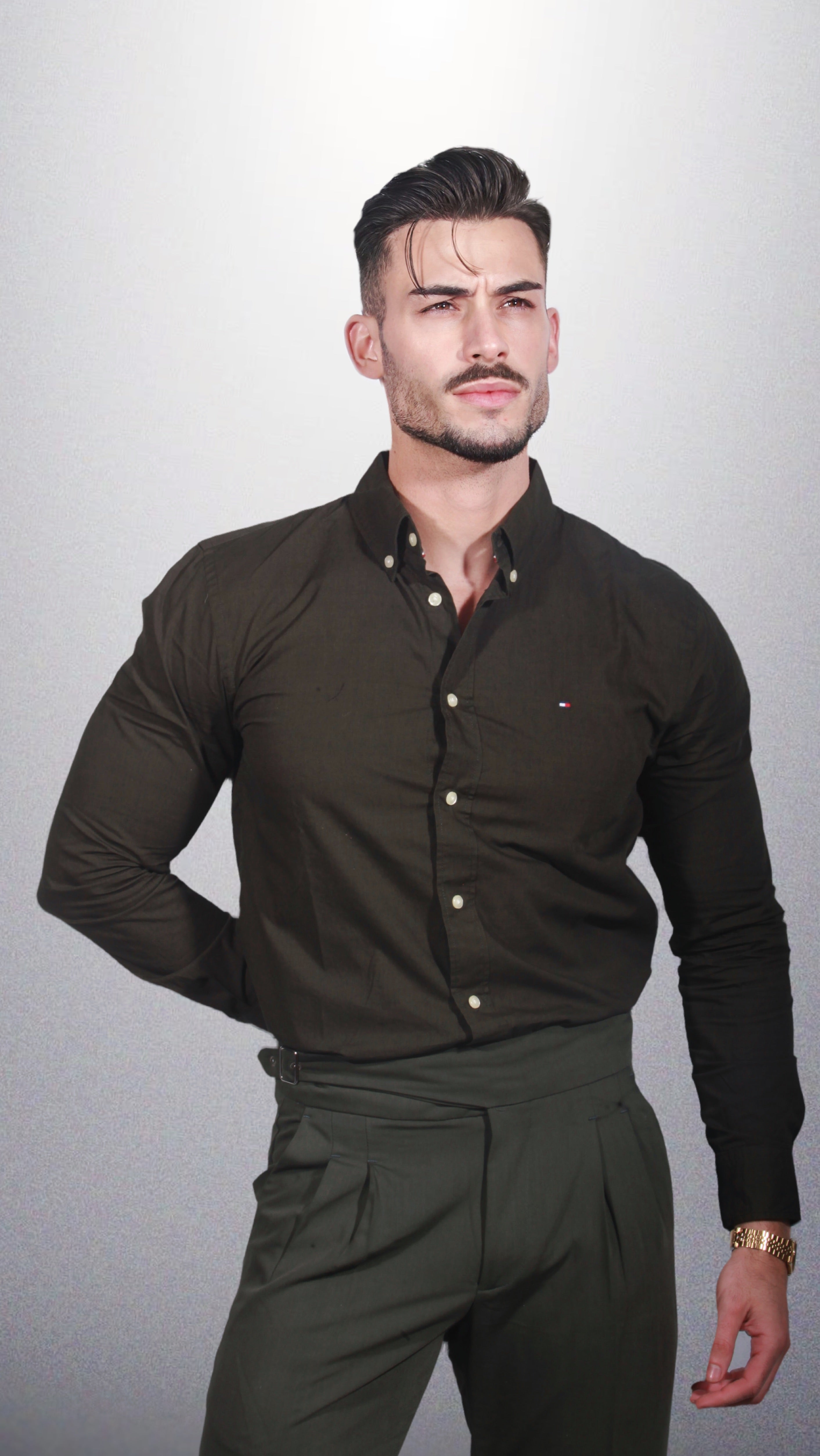 Tommy Hilfiger Flex Poplin Rf Shirt Olive Slim Fit MW0MW30934-380 | Dilectus