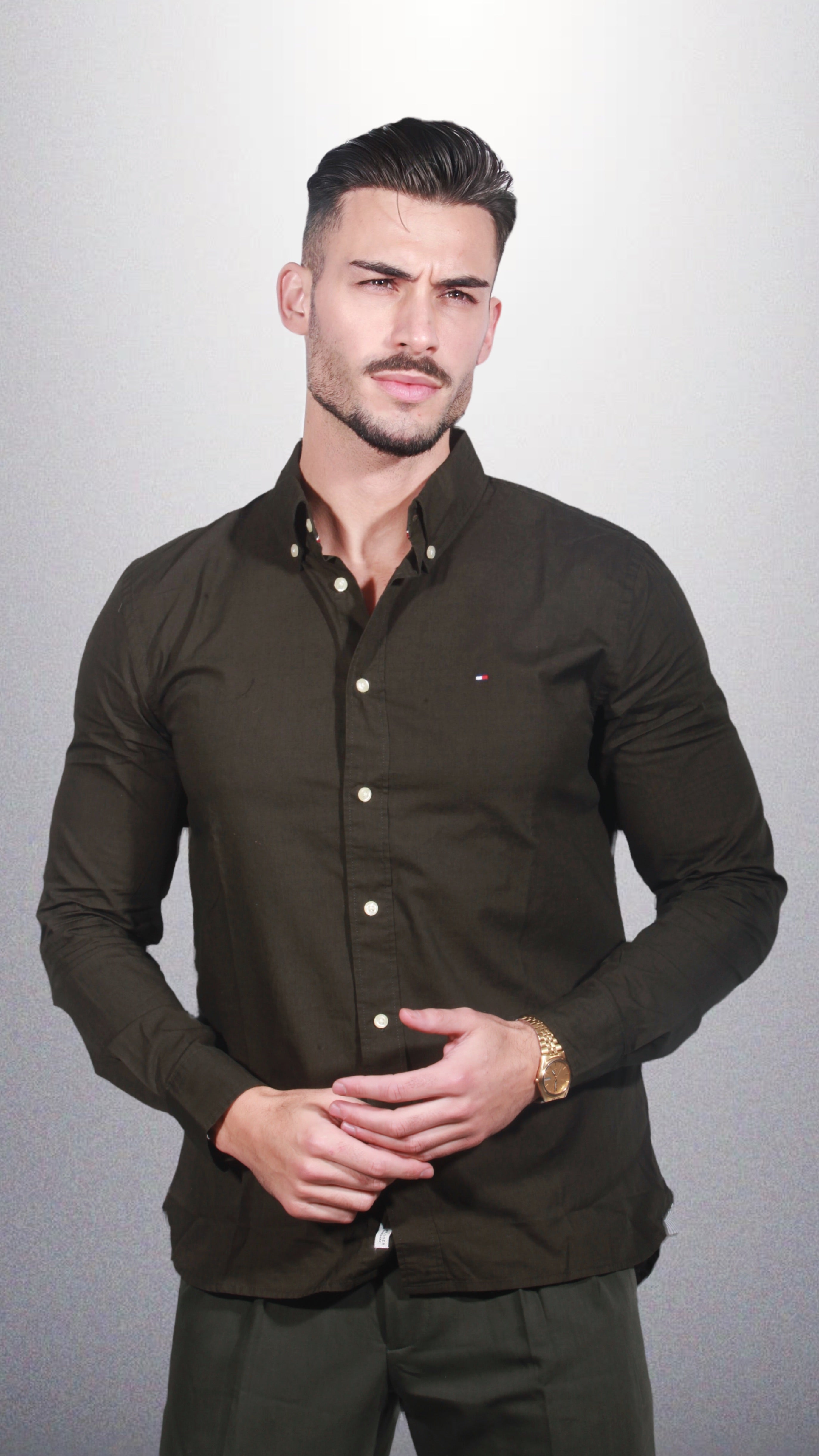 Tommy Hilfiger Flex Poplin Rf Shirt Olive Slim Fit MW0MW30934-380 | Dilectus