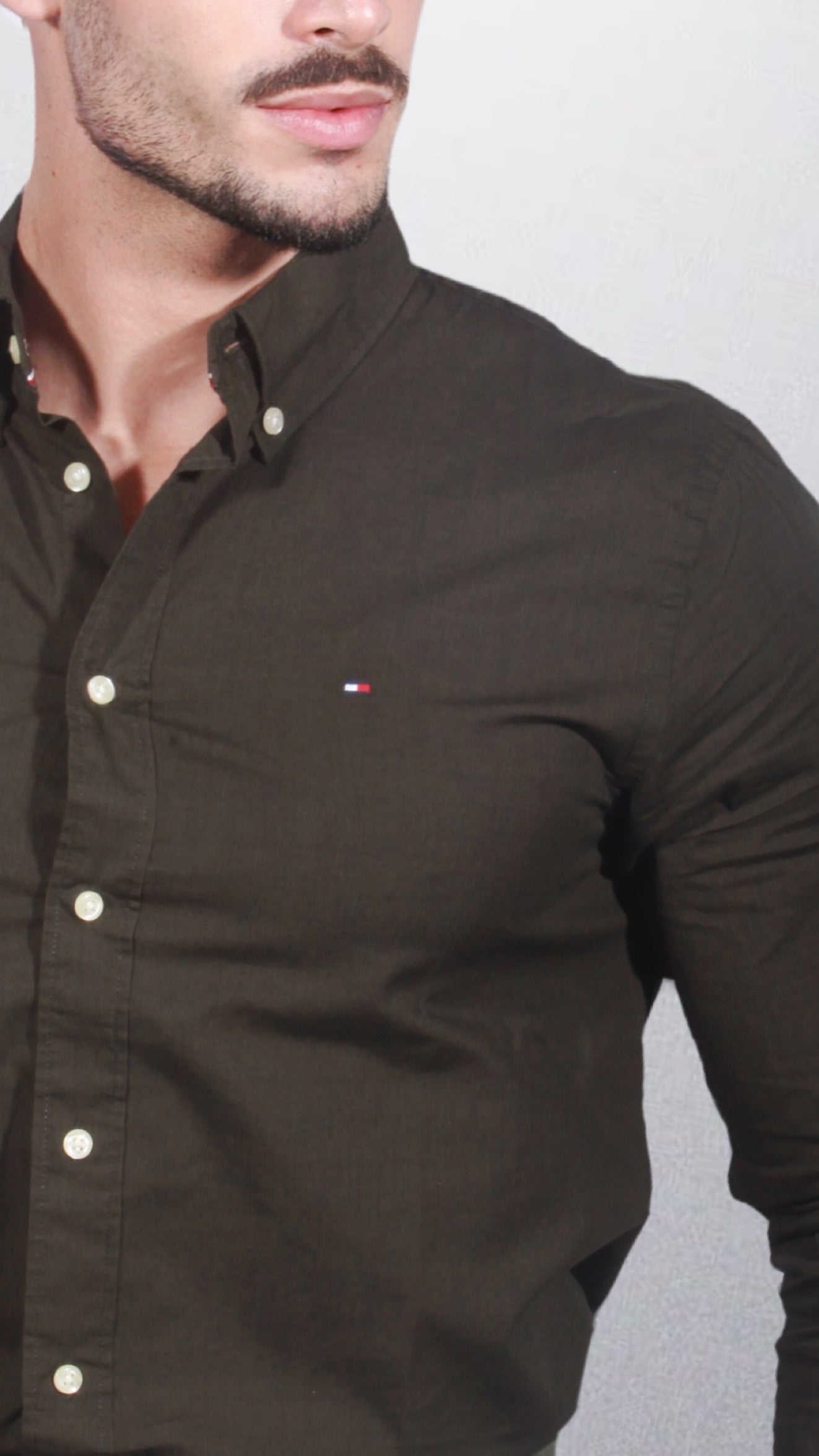 Tommy Hilfiger Flex Poplin Rf Shirt Olive Slim Fit MW0MW30934-380 | Dilectus