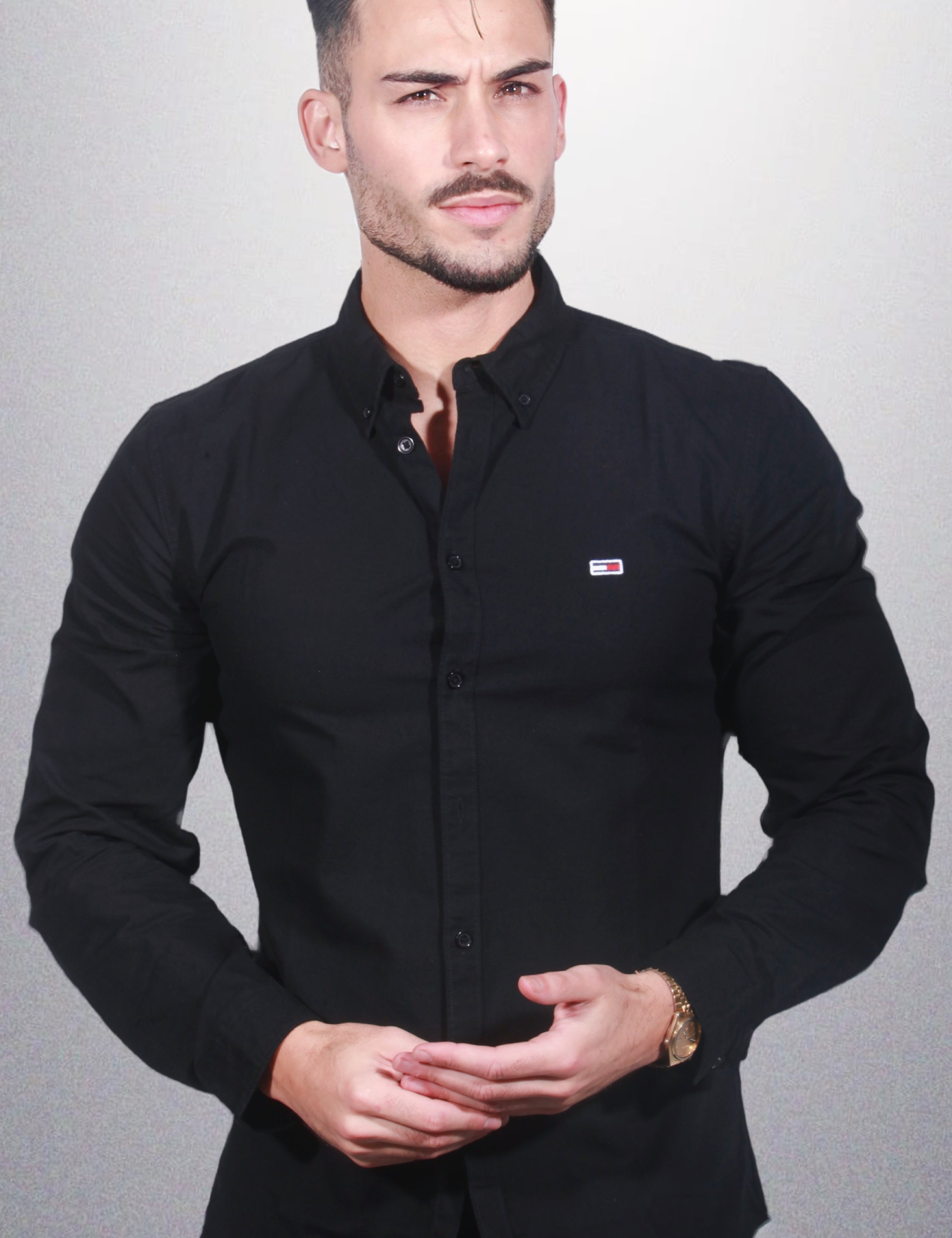 Tommy Jeans Camisa Tjm Stretch Oxford DM0DM09594 Preta Slim Fit | Dilectus